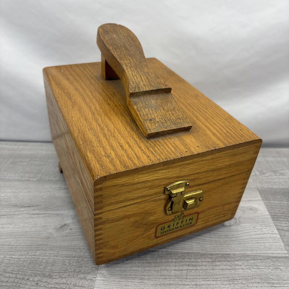 Vintage GRIFFIN SHINEMASTER Wooden Shoe Valet Box w/ Polish and Brushes